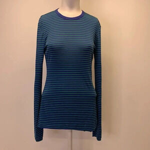 Tory Burch Sport Long Sleeve Tee T-Shirt Top Shirt Striped Blue Green Size Small